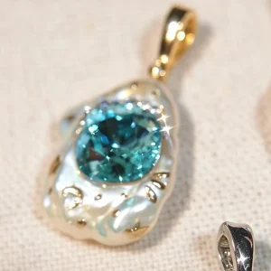 Lagoon Blue Baroque Pearl Pendant